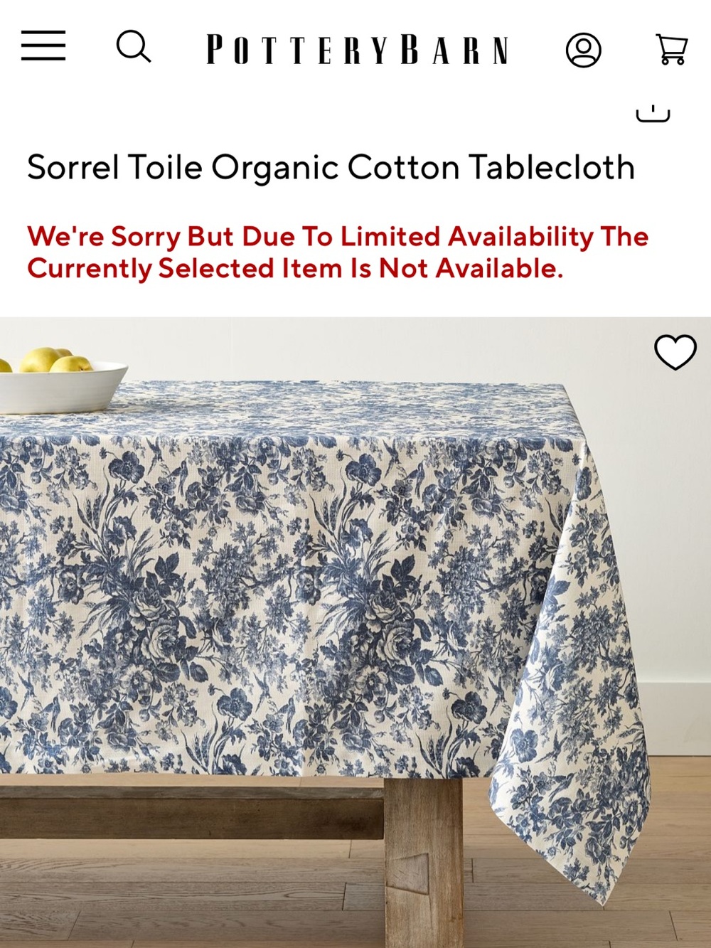 Pottery Barn Sorrel Toile Organic Cotton Table Cloth
